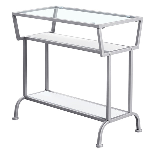 24" Clear And Silver Glass Console Table With Storage