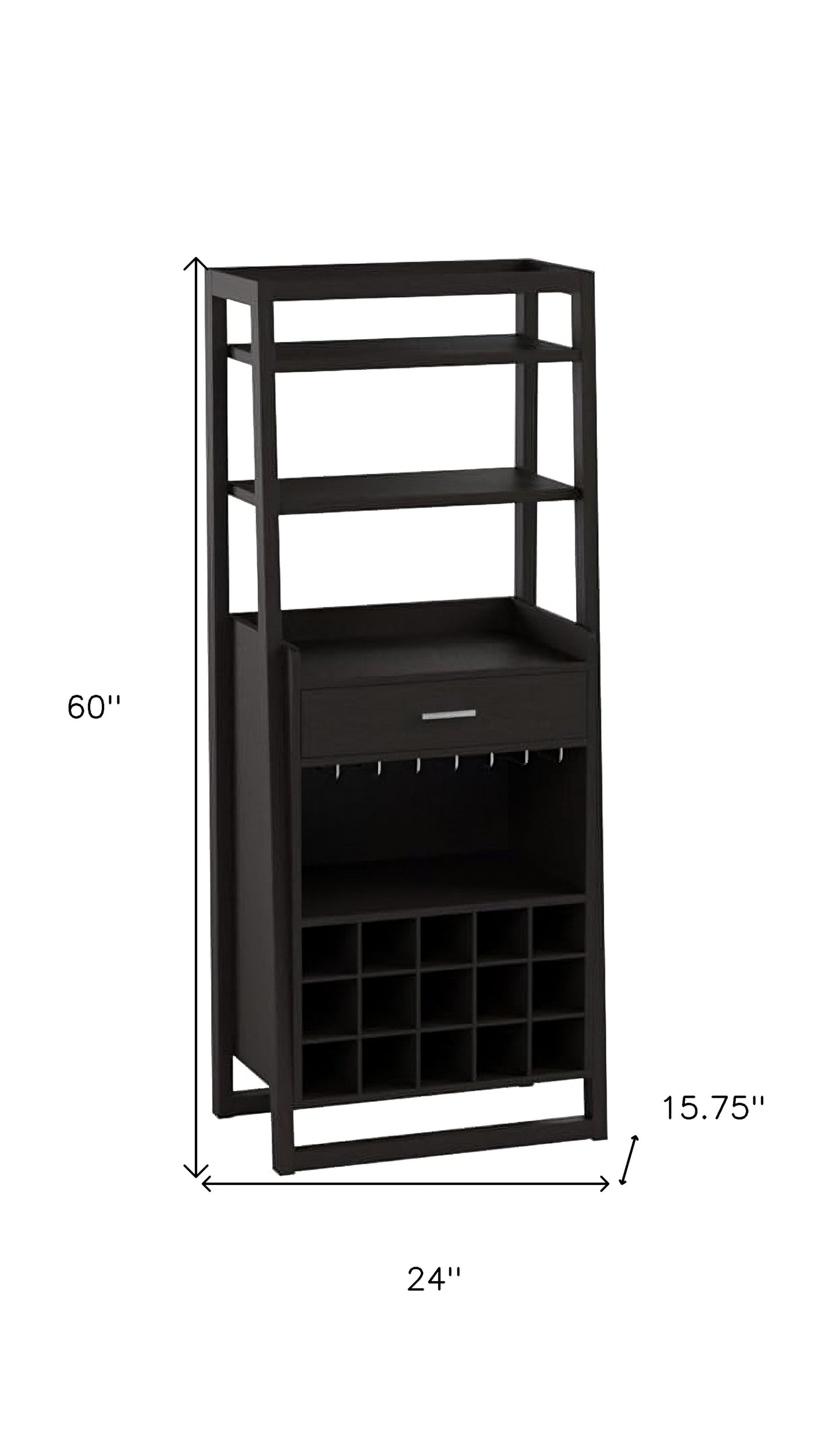 16" Espresso Standard Bar Cabinet With Four Shelves And One Drawer