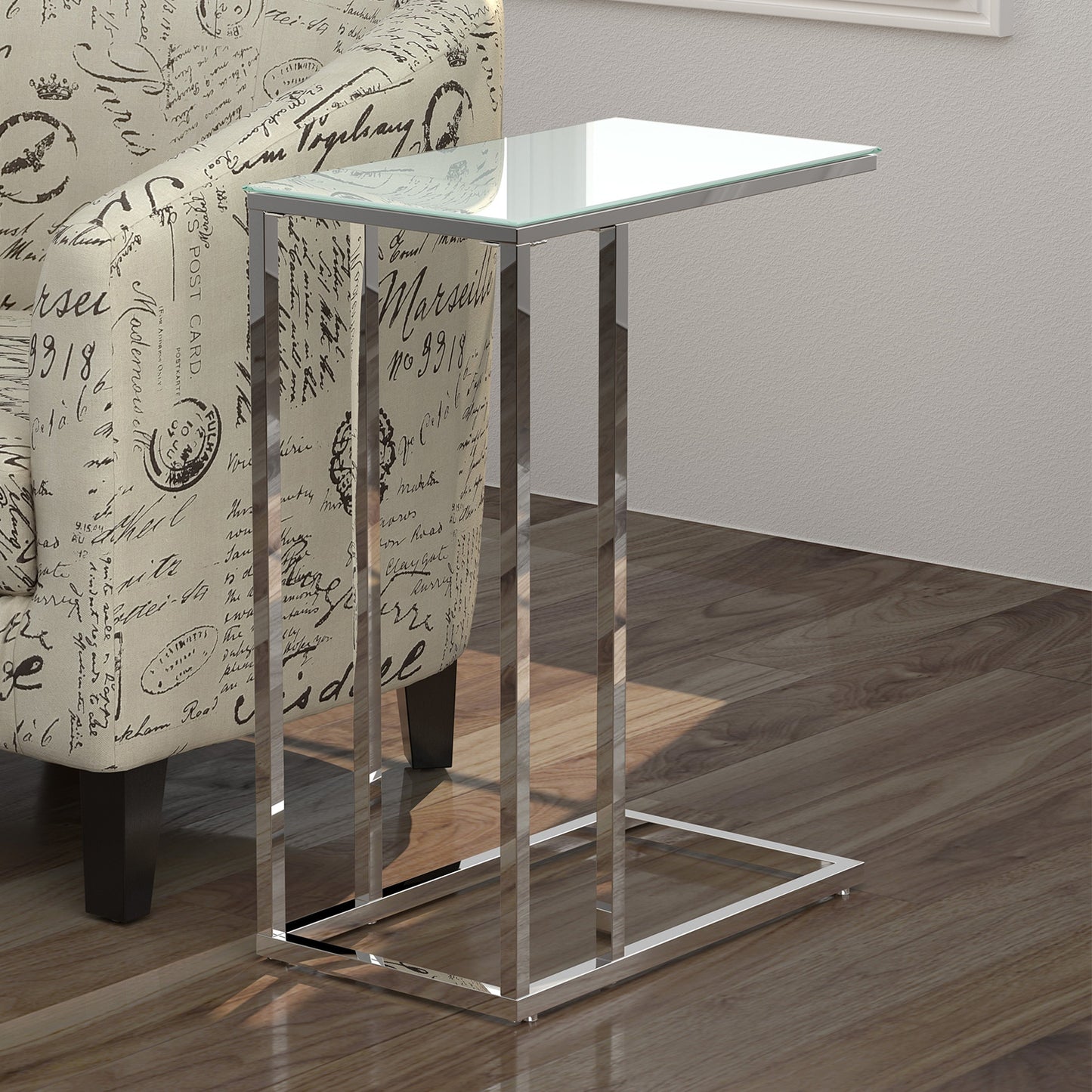 18.25" X 10.25" X 24" Chrome Metal Tempered Glass Accent Table