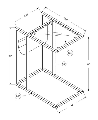 19.5" X 12" X 24" Chrome Tempered Glass Leather Look Accent Table