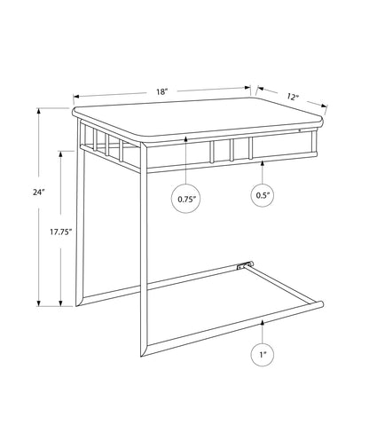 18.25" X 10.25" X 24" Chrome Metal Tempered Glass Accent Table