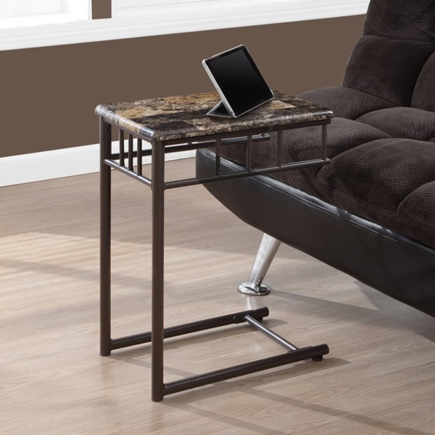 18.25" X 10.25" X 24" Chrome Metal Tempered Glass Accent Table