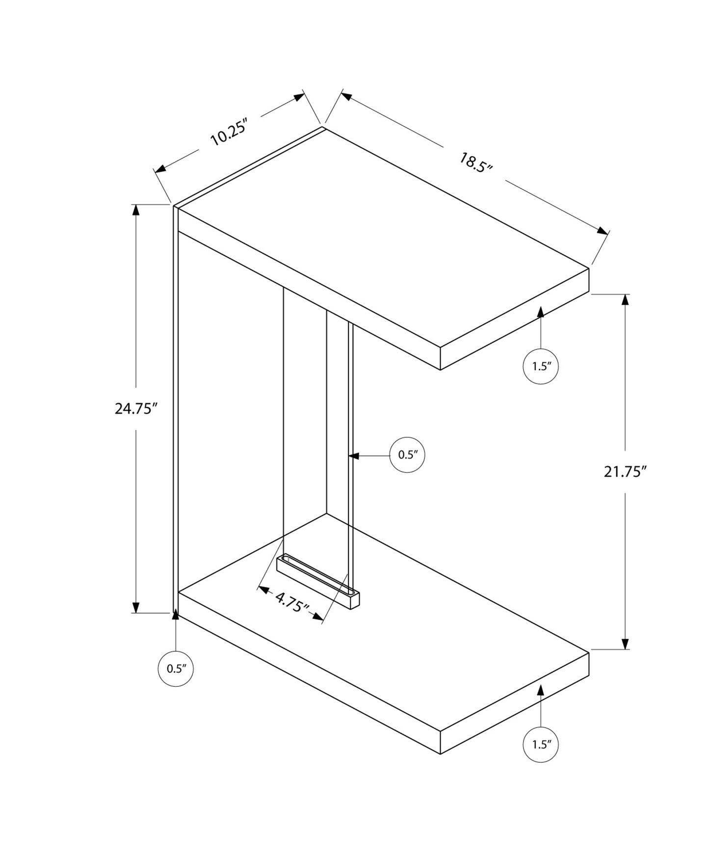 18.5" X 10.25" X 24.75" White Finish And Tempered Glass Accent Table