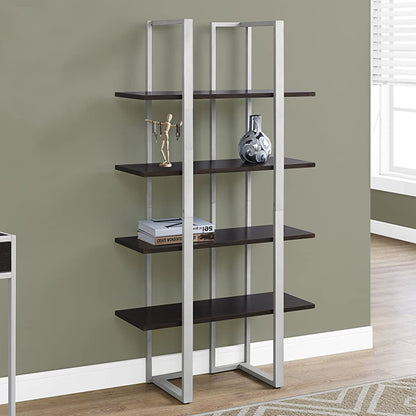 60" Espresso Metal Four Tier Bookcase