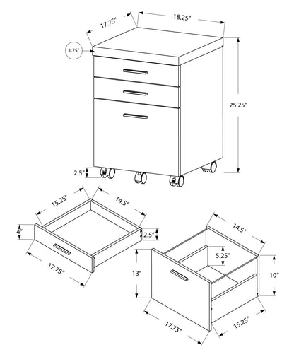 25.25" Grey Particle Board And Mdf Filing Cabinet With 3 Drawers