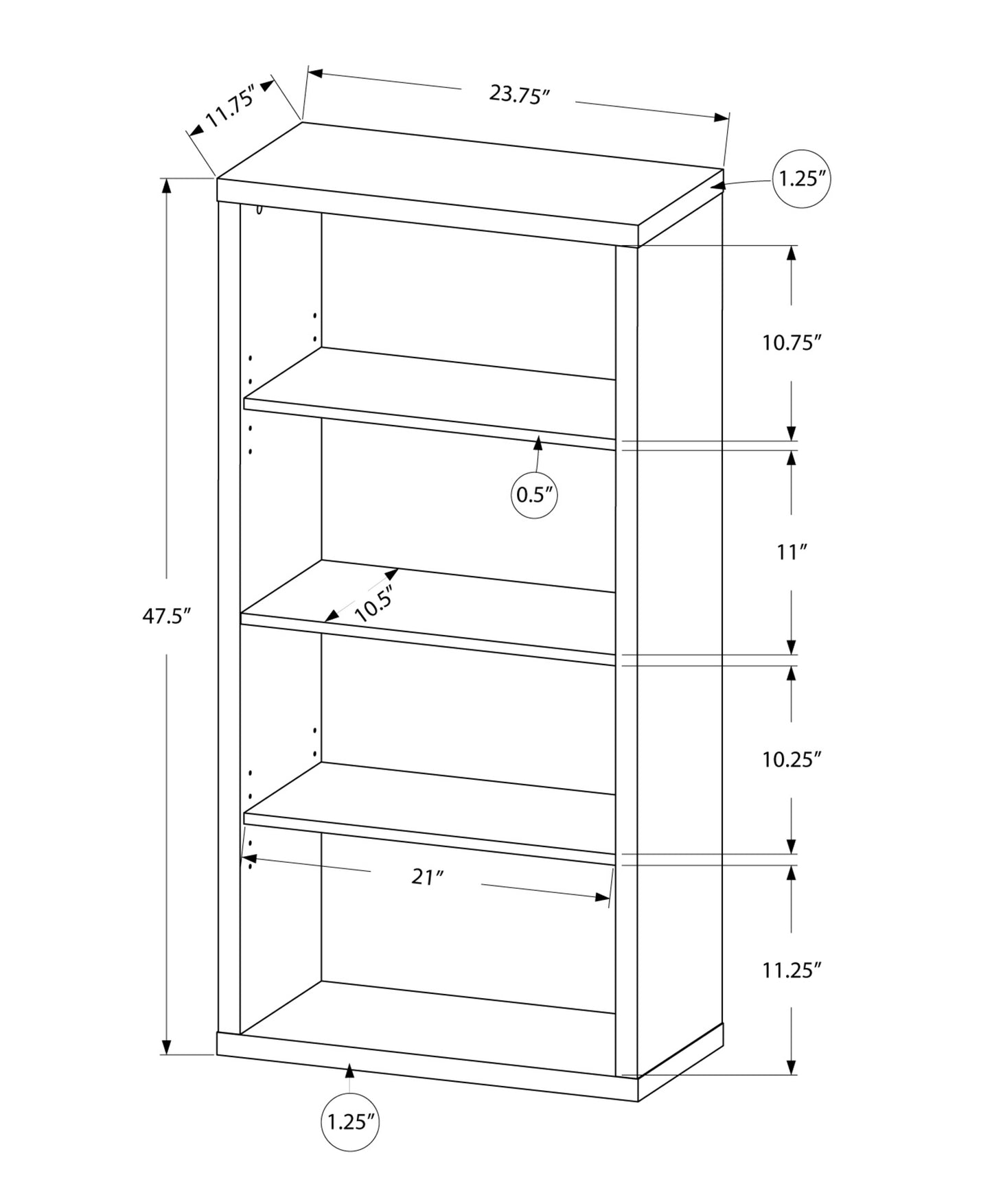 48" Dark Taupe Wood Bookcase