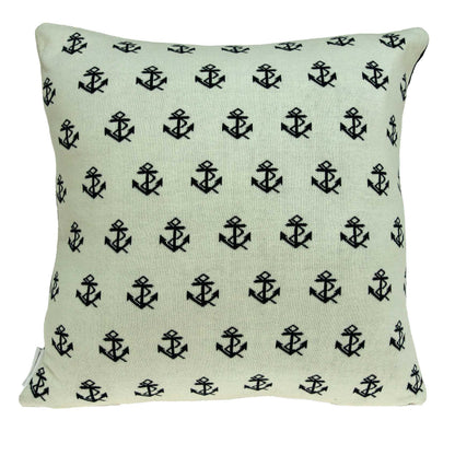 20" Blue and Off White Reversible Nautical Anchor Cotton Throw Pillow