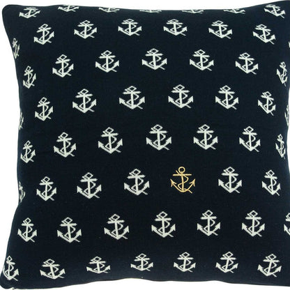 20" Blue and Off White Reversible Nautical Anchor Cotton Throw Pillow