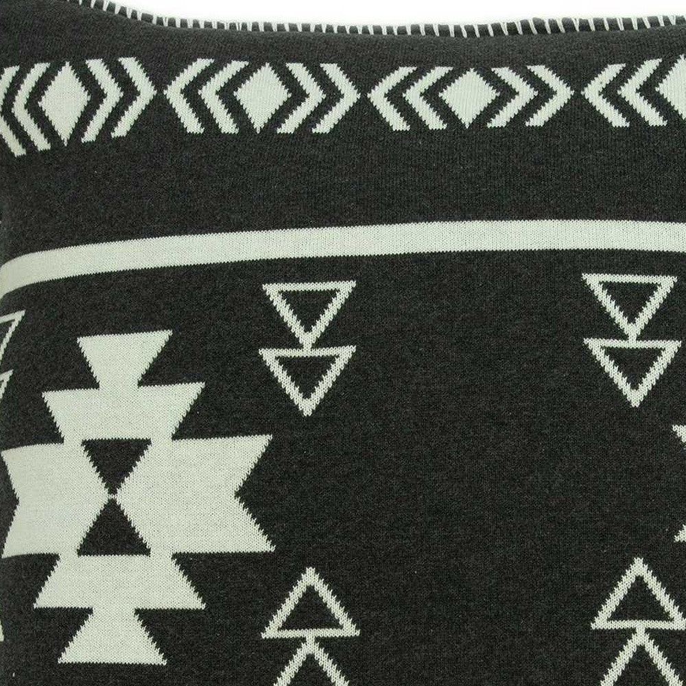 20" X 7" X 20" Southwest Black Cotton Pillow Cover With Poly Insert