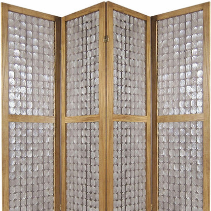 84" Clear Capiz Mother of Pearl Folding Three Panel Screen Room Divider