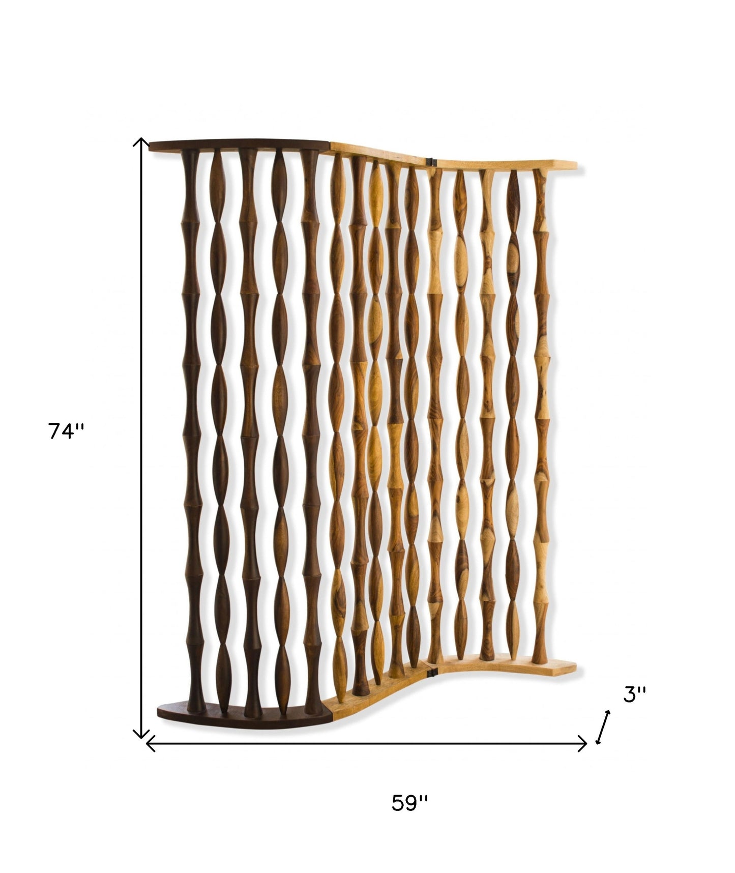 74" Natural Solid Wood Three Panel Screen Room Divider