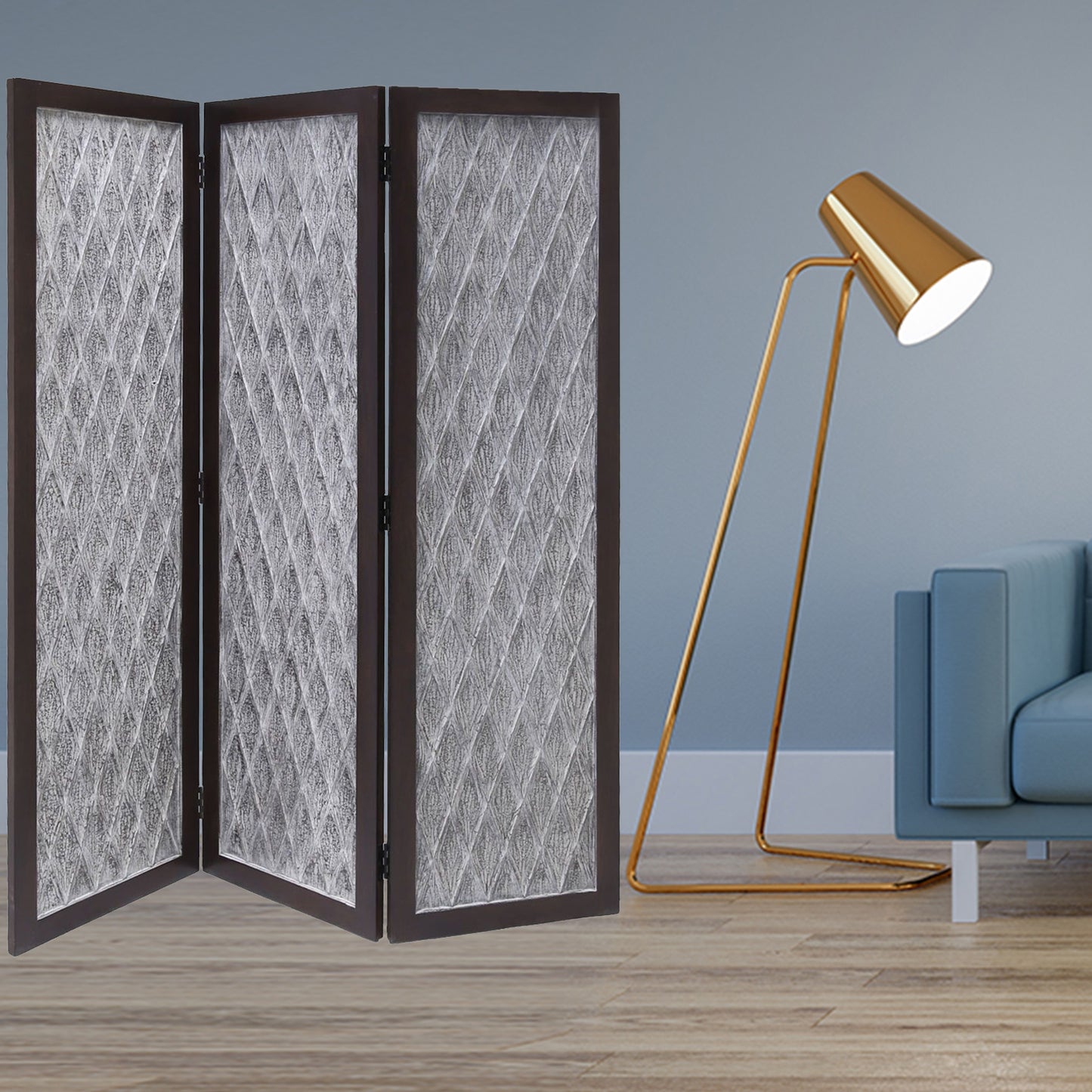 Versatile Dark Wood Three Panel Room Divider Screen