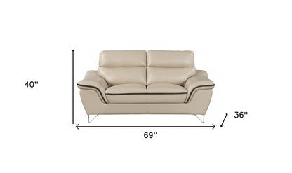 Three Piece Indoor Beige Genuine Leather Six Person Seating Set