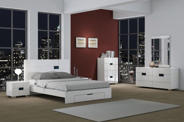 72" X 85"  X 43" 4Pc California King Modern White High Gloss Bedrooom Set