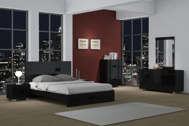 72" X 85"  X 43" 4Pc California King Modern Black High Gloss  Bedroom Set