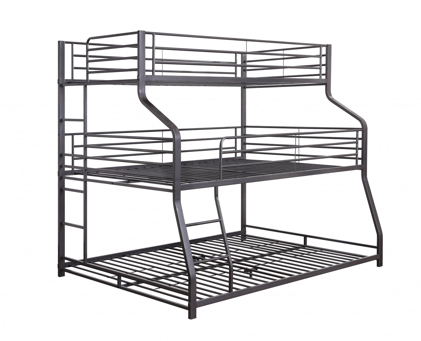 62" X 83" X 74" Gunmetal Metal Triple Bunk Bed  Twinfullqueen