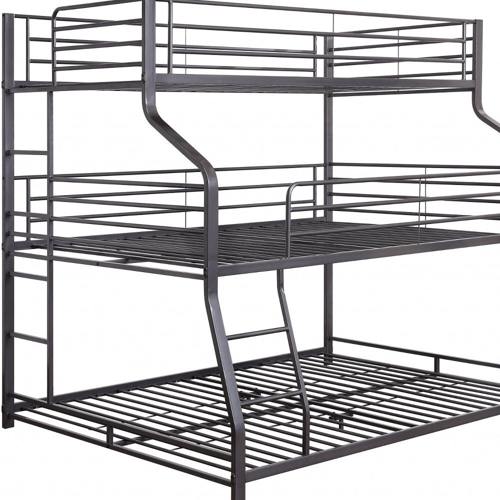 62" X 83" X 74" Gunmetal Metal Triple Bunk Bed  Twinfullqueen