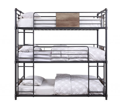 43" X 79" X 79" Sandy Black Dark Bronze Handbrushed Metal Wood Triple Bunk Bed  Twin