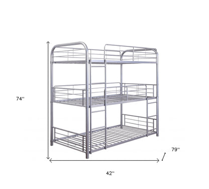 42" X 79" X 74" Silver Metal Triple Bunk Bed - Twin