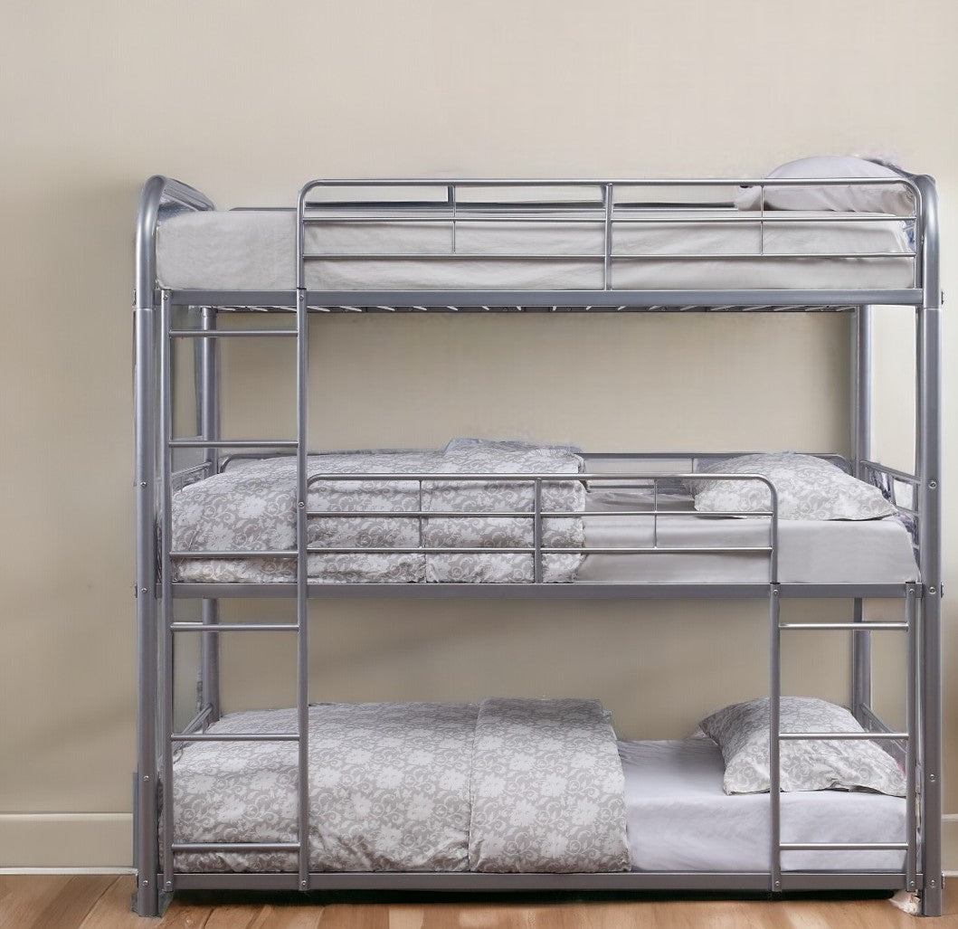 42" X 79" X 74" Silver Metal Triple Bunk Bed - Twin