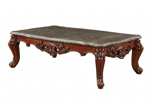 40" Dark Brown And Merlot Genuine Marble Rectangular Coffee Table