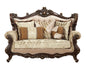 70" Beige and Brown And Brown Damask Loveseat and Toss Pillows