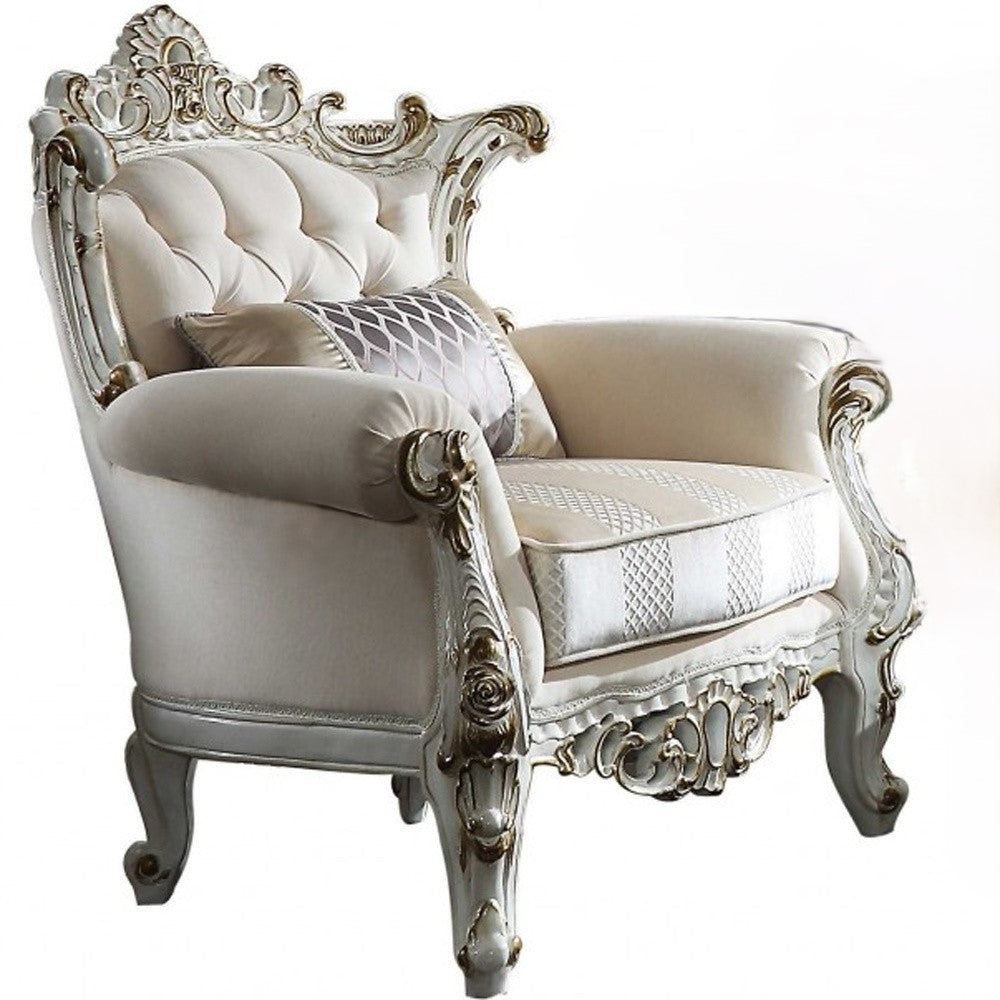 61" Ivory And Silver Damask Chesterfield Loveseat