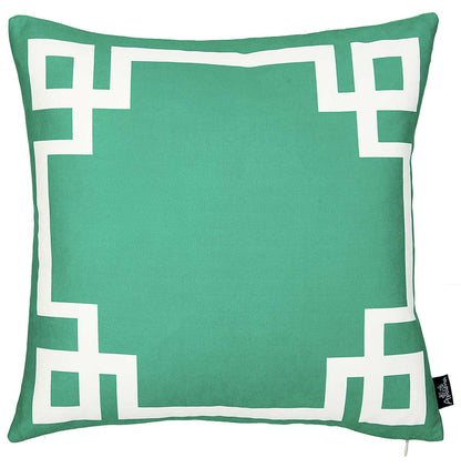 18" Green and White Throw Pillow Cover