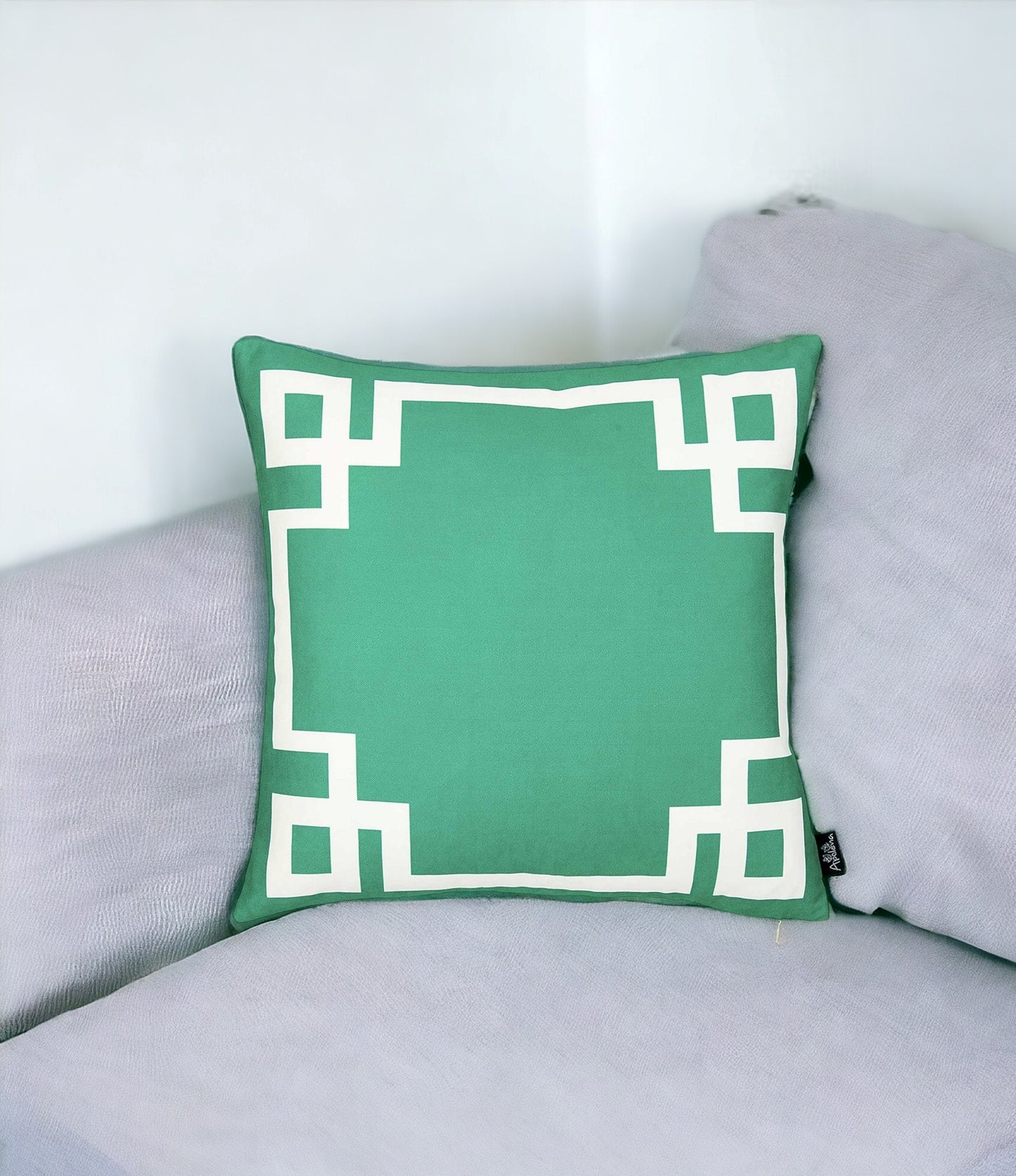 18" Green and White Throw Pillow Cover