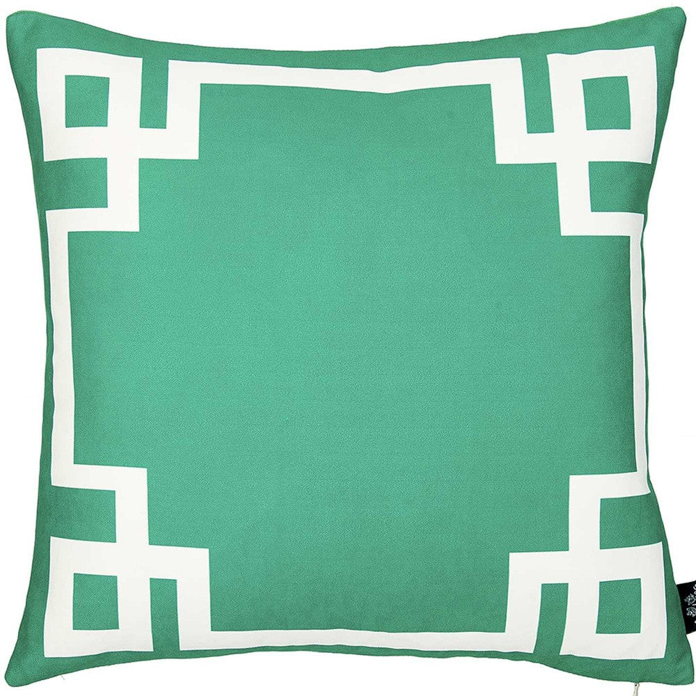 18" Green and White Throw Pillow Cover