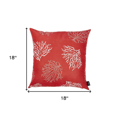 18" Square Red Coral Reef Decorative Throw Pillow Cover