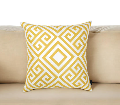 18" Yellow and White Greek Key Throw Pillow Cover