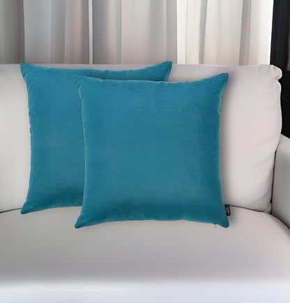 Set of Two 18" Teal Blue Brushed Twill Throw Pillow Covers