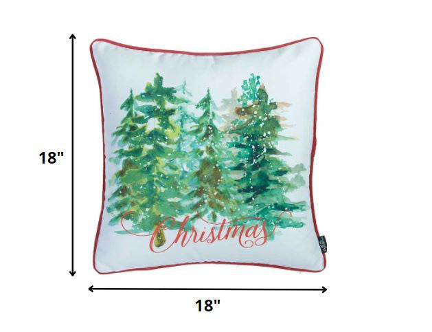 18" Green and White Christmas Christmas Trees Throw Pillow Cover