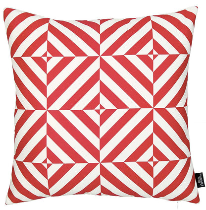 18" Red and White Geometric Throw Pillow Cover