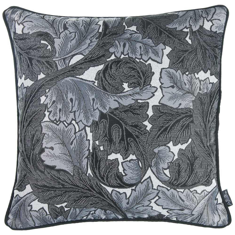 17"X 17" Grey Jacquard Leaf Decorative Throw Pillow Cover