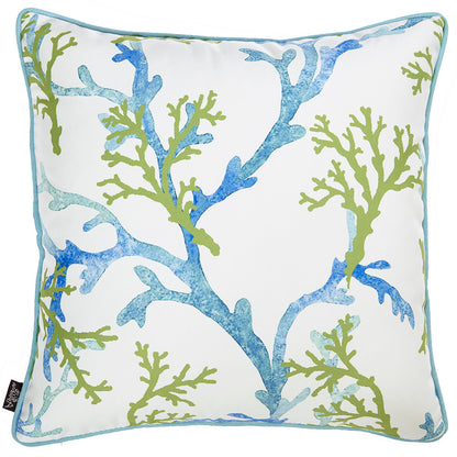 18" White Blue And Green Coral Decorative Throw Pillow Cover