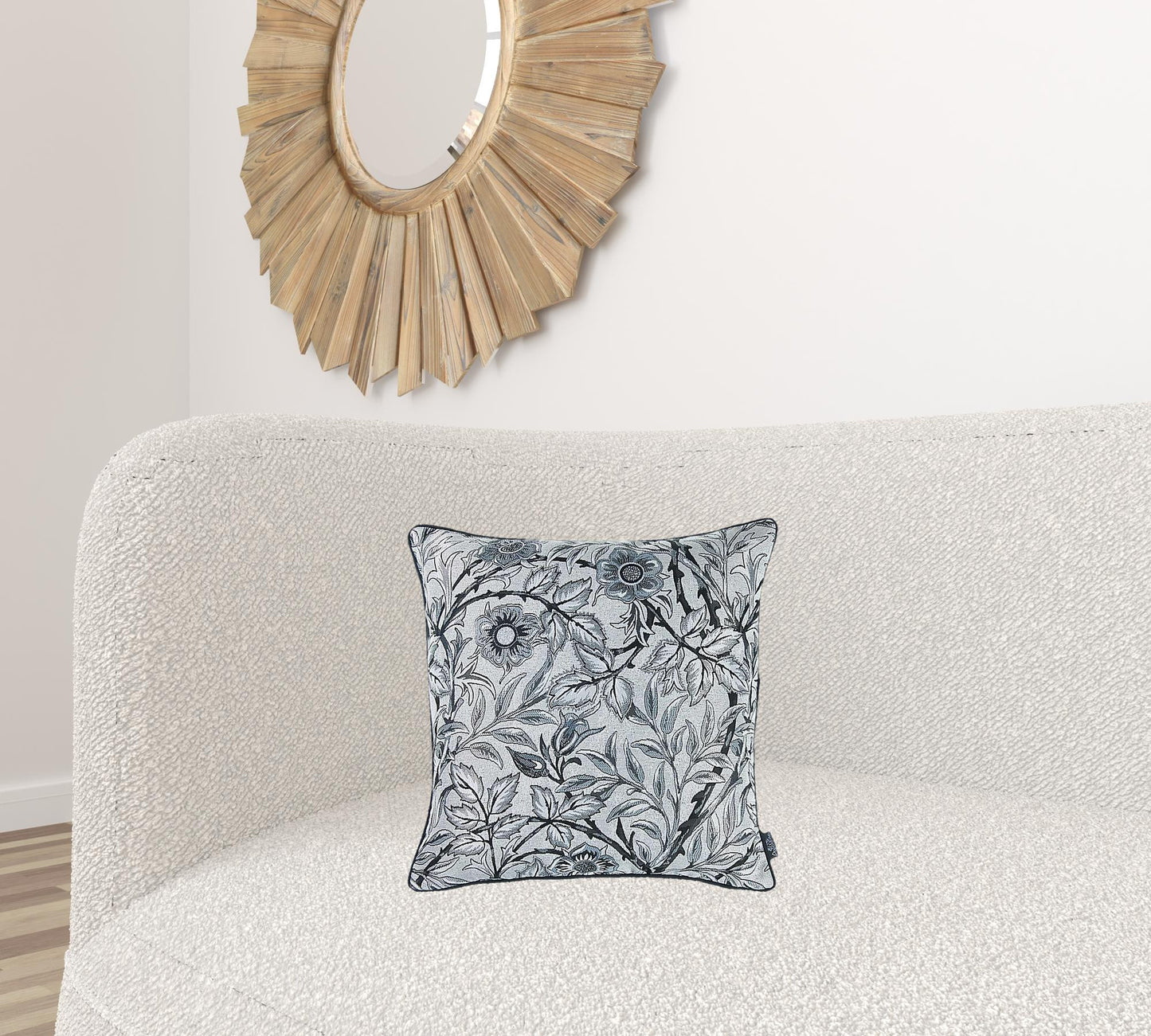 17"X 17" Grey Jacquard Artistic Leaf Decorative Throw Pillow Cover