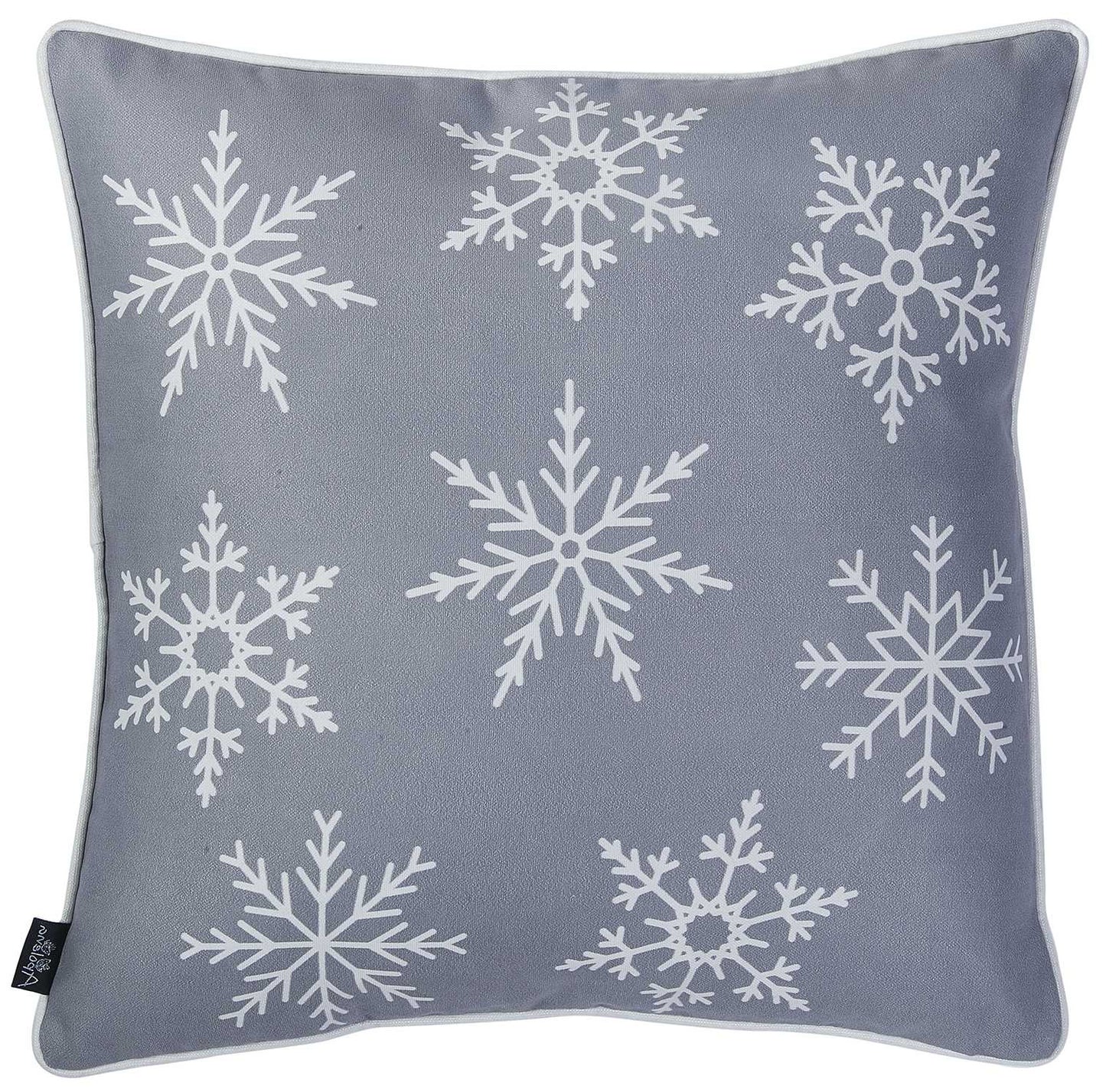 18" Silver Gray Holiday Snow Flakes Throw Pillow Cover