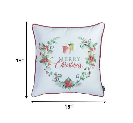 Merry Christmas Wreath Square Decorative Throw Pillow Cover