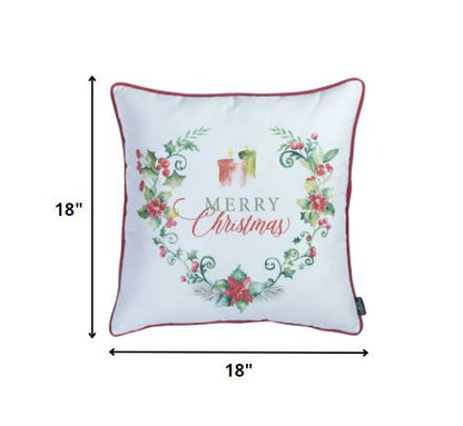 Merry Christmas Wreath Square Decorative Throw Pillow Cover