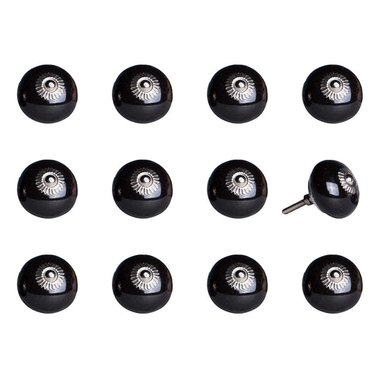 1.5" X 1.5" X 1.5" Ceramic Metal Black 12 Pack Knob