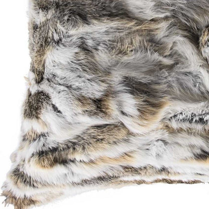 5" X 18" X 18" 100% Natural Rabbit Fur Tan And White Pillow