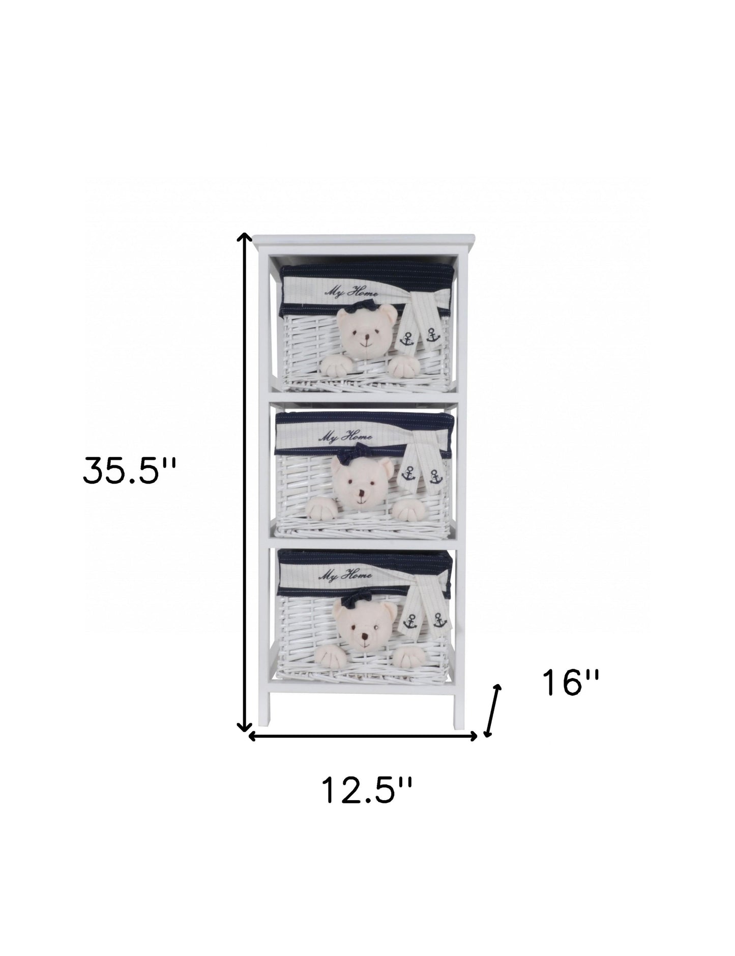 12.5" X 16" X 35.5" White Blue  Portable 3 Drawers