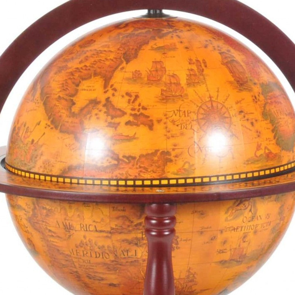 16.5" X 16.5" X 22"Walnut Globe With Chess Holder