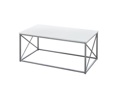 Set of Three 42" White And Silver Metal Coffee Table