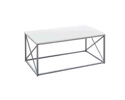 Set of Three 42" White And Silver Metal Coffee Table