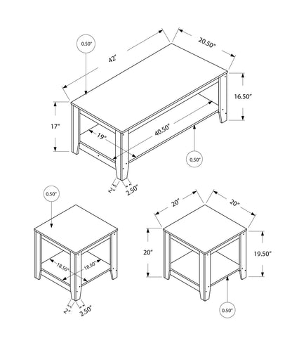 Set of Three 42" Brown Coffee Table With Shelf