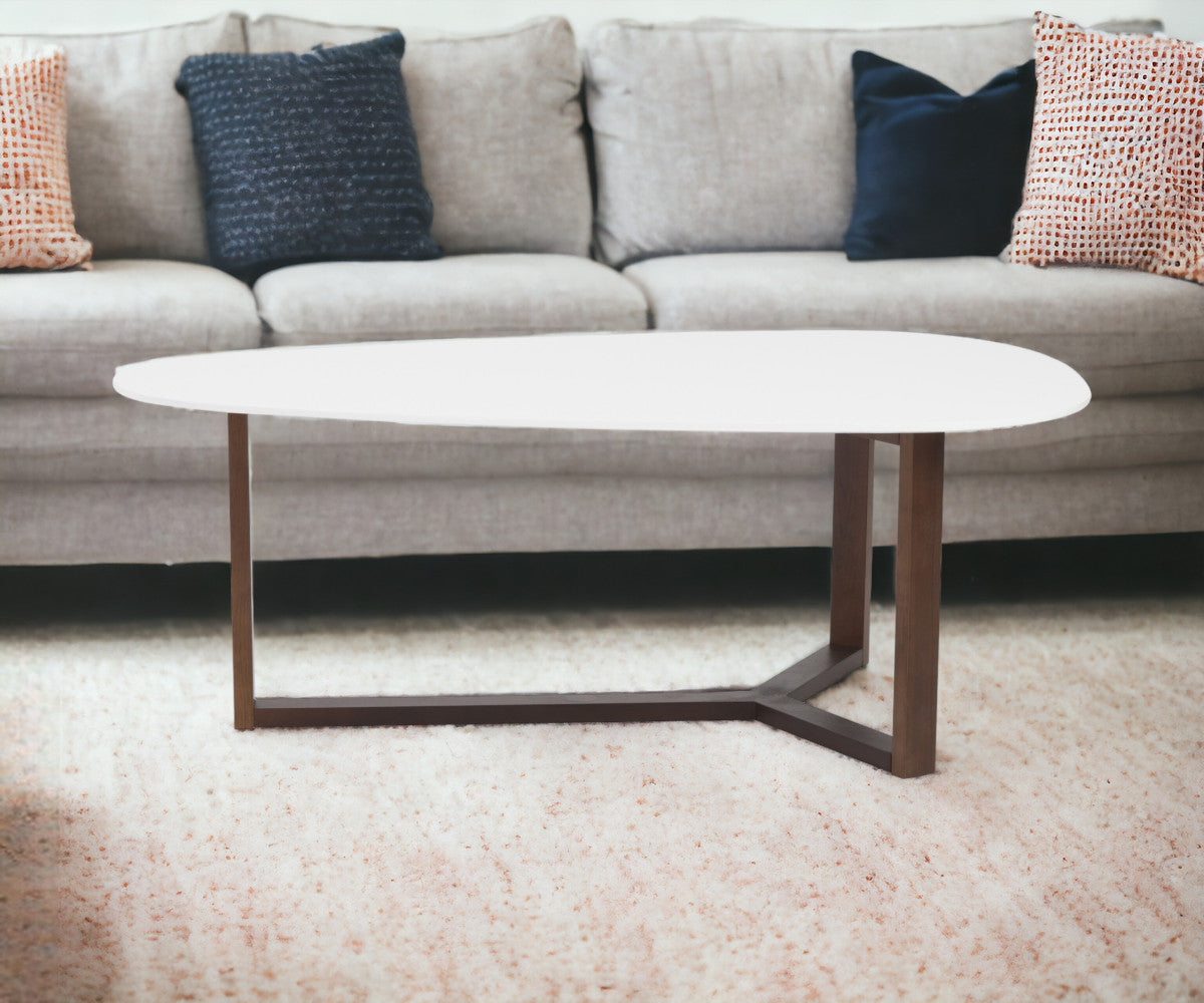 48" White And Brown Wood Triangle Coffee Table