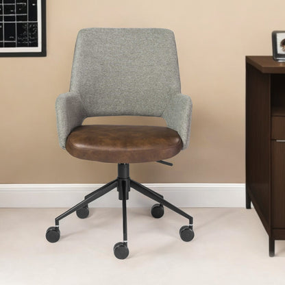 Gray Brown and Black Adjustable Swivel Fabric Rolling Office Chair